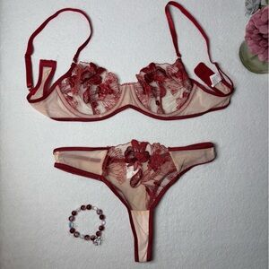 Red Floral Lace Lingerie Set – Elegant & Seductive